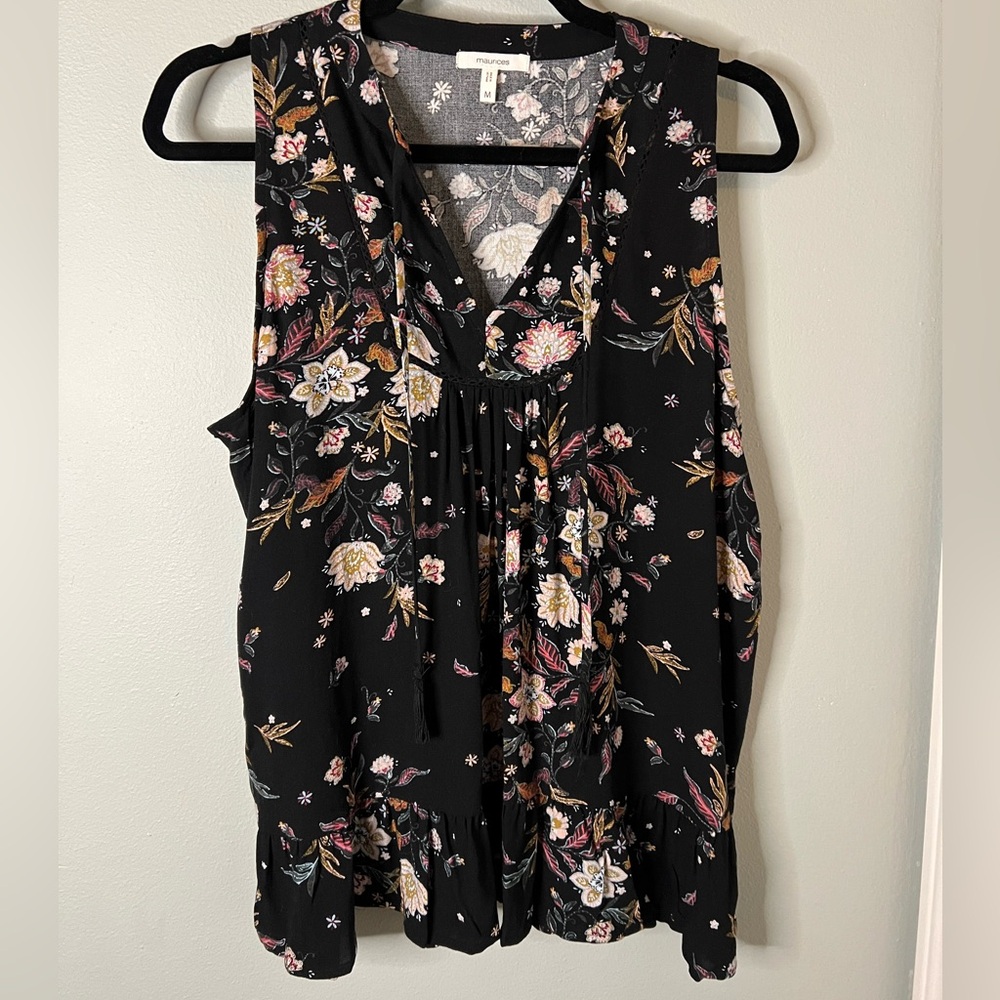 Maurices Black Floral Sleeveless Blouse